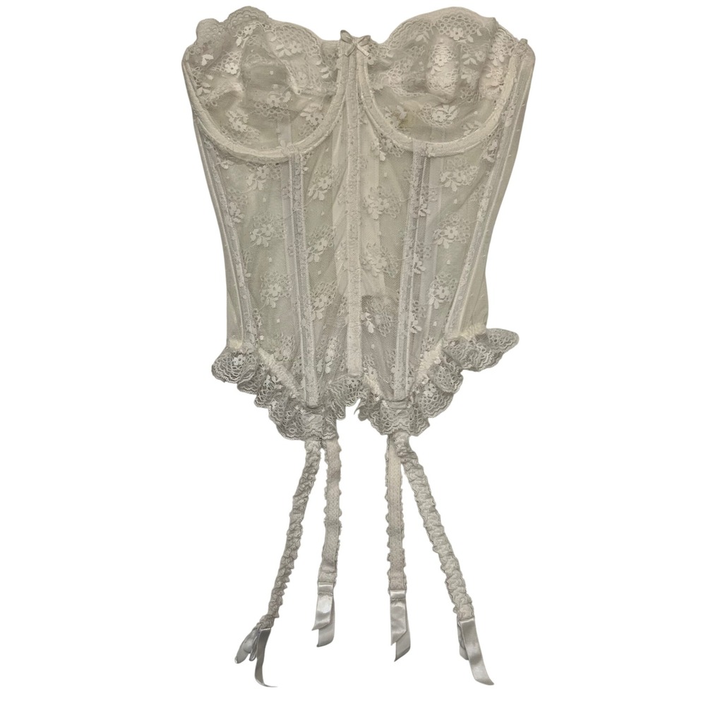 Victoria's Secret Vintage White‎ Lace Sheer Sexy Bustier Bridal Lingerie Size 36